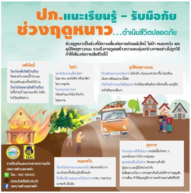 งานป้องกันและบรรเทาสาธารณภัยเทศบาลตำบลหาดคำแนะเรียนรู้-รับมือภัยช่วงฤดูหนาว...ดำเนินชีวิตปลอดภัย.