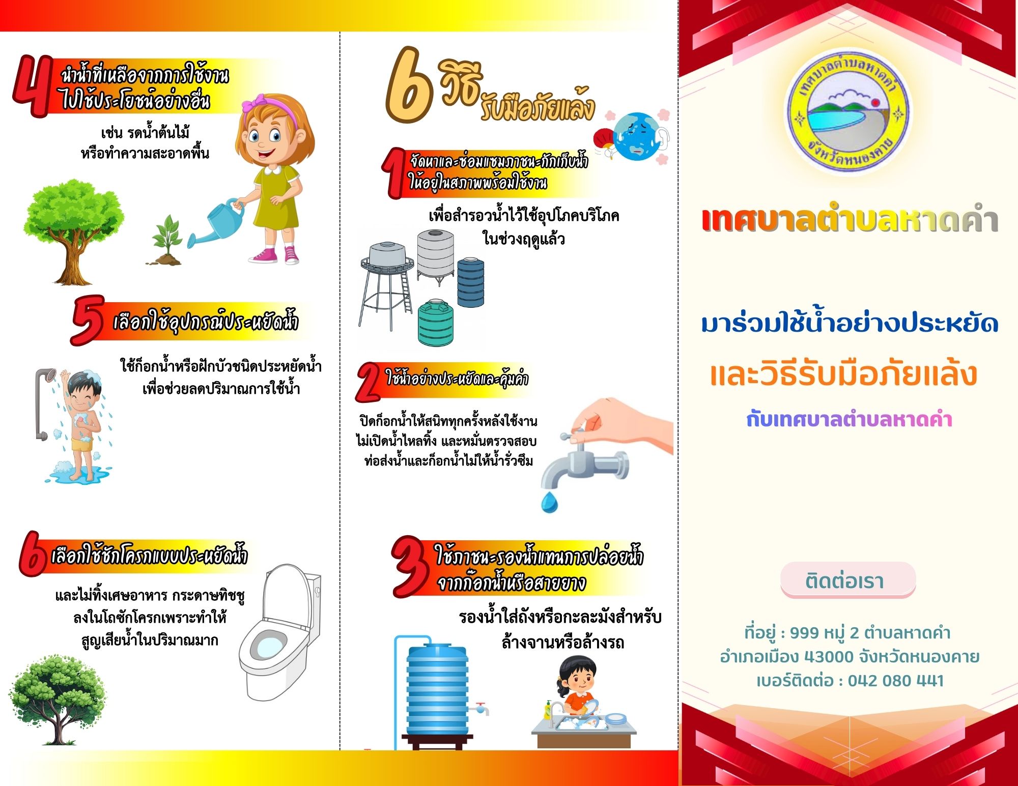 ประชาสัมพันธ์ให้ความรู้กับประชาชนเกี่ยวกับการใช้น้ำอย่างประหยัดและวิธีการรับมือภัยแล้ง